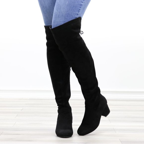 Over The Knee Block Heel Boots With Lace Up Back - Picture 16 of 16